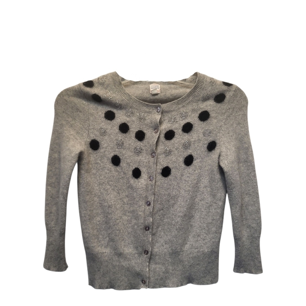 Maison Jules Gray and Black Soft Cashmere Polka Dot Cardigan - Size XS